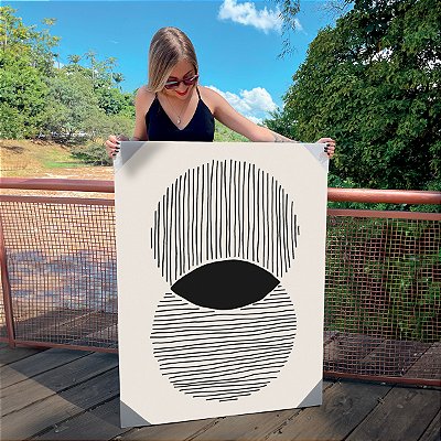 Quadro Decorativo Canvas Composição Abstrata de Duas Esferas compostas de Linhas Unidas Vertical
