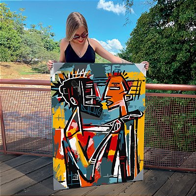 Quadro Decorativo Canvas Casal se Beijando Estilo Street Art Vertical