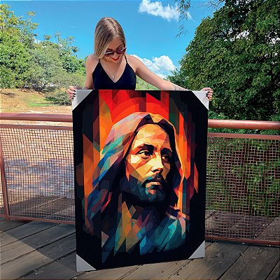Quadro Decorativo Canvas Religioso Face de Jesus Cristo em Estilo Cubismo Vertical