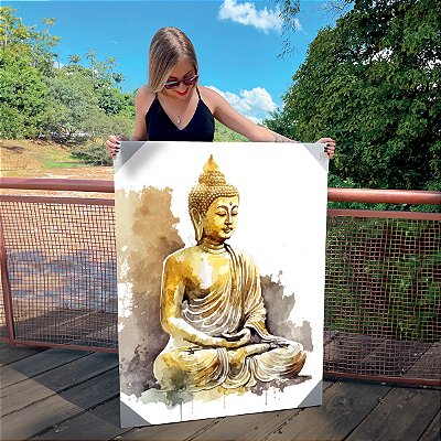 Quadro Decorativo Canvas Religioso Pintura de Buda Gold Vertical