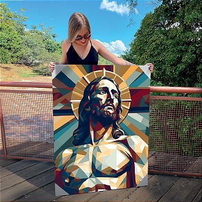 Quadro Decorativo Canvas Religioso Jesus Cristo Com Coroa de Espinhos em Estilo Cubismo Vertical