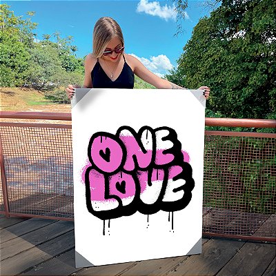 Quadro Decorativo Canvas Frase One Love em Estilo Street Art Vertical
