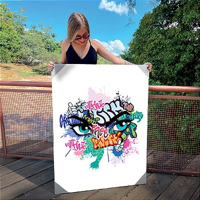 Quadro Decorativo Canvas Olhos Azuis em Estilo Street Art Vertical
