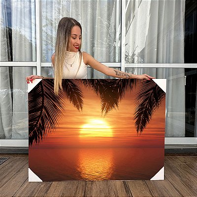 Quadro Decorativo Canvas Paisagem de Pôr do Sol Refletido no Lago Horizontal