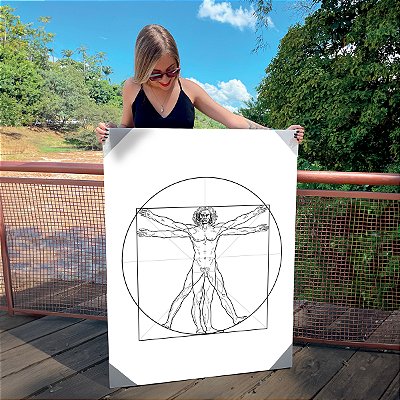 Quadro Decorativo Canvas Desenho de Homem Vitruviano Leonardo da Vinci Vertical