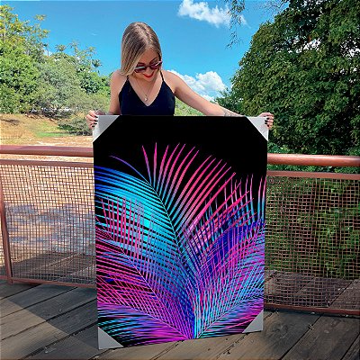 Quadro Decorativo Canvas Composição de Folhas Coloridas Vertical