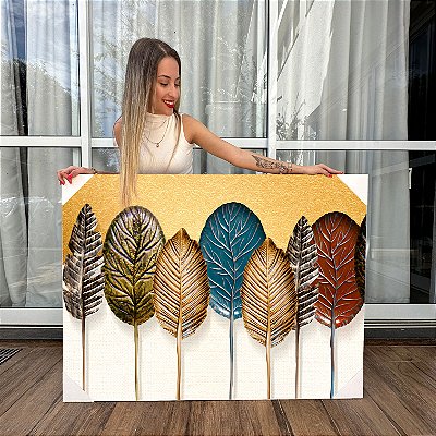 Quadro Decorativo Canvas Composição Abstrata de Folhas Coloridas Horizontal
