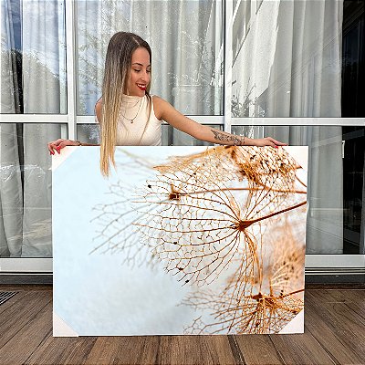 Quadro Decorativo Paisagem Flores Secas Esqueleto de Hortênsias Horizontal