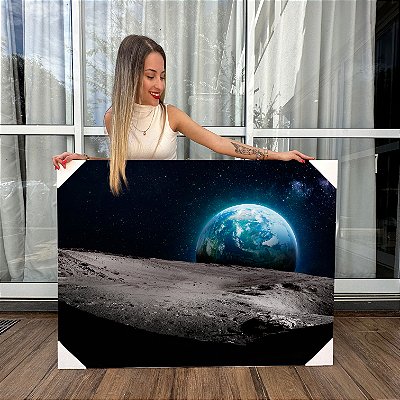 Quadro Decorativo Canvas Paisagem Superfície da Lua Com vista Para a Terra Horizontal