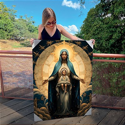 Quadro Decorativo Canvas Religioso Santa Mãe Maria com o Menino Jesus Vertical