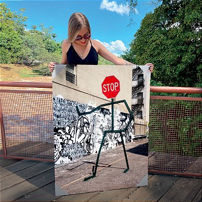 Quadro Decorativo Canvas Street Art Boneco Placa Pare Vertical