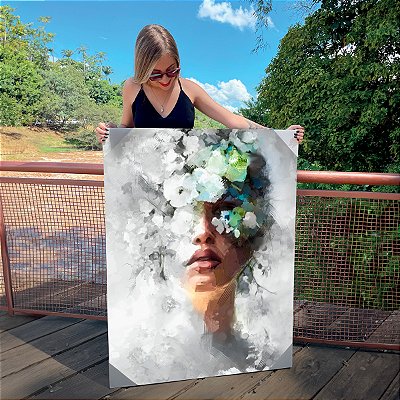 Quadro Decorativo Canvas Beleza Feminina Pintura de Face Feminina Com Flores Vertical