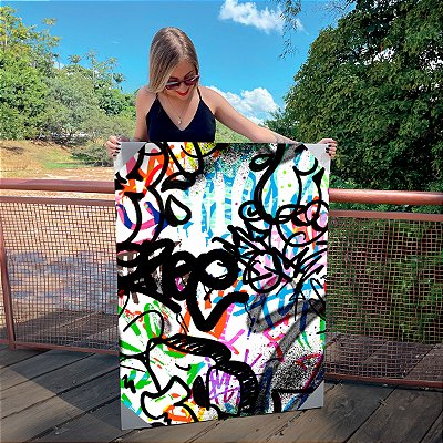 Quadro Decorativo Canvas Street Art Grafite Colorido em Tela Branca Vertical