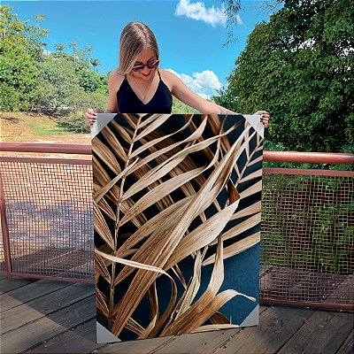 Quadro Decorativo Canvas Composição de Folhas de Palmeira Vertical