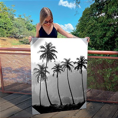 Quadro Decorativo Canvas Paisagem Tropical Palmeiras Preto e Branco Vertical