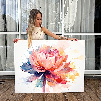 Quadro Decorativo Canvas Flor Abstrata Aquarelada Horizontal