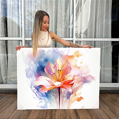 Quadro Decorativo Canvas Flores Abstratas Aquareladas Horizontal