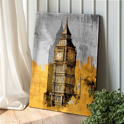 Quadro Decorativo Canvas Big Ban Abstrato Fundo Dourado Vertical