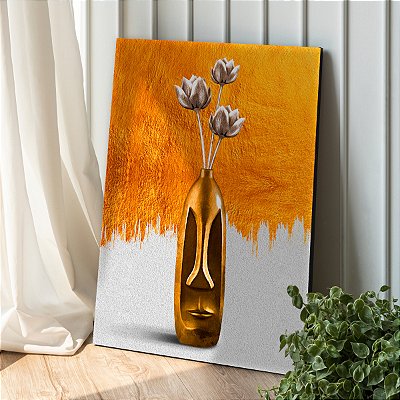 Quadro Decorativo Canvas Vaso de Flores Abstrato Vertical