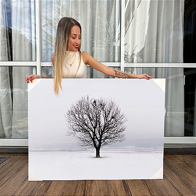 Quadro Decorativo Canvas Paisagem Árvore com seus galhos Secos Preto e Branco Horizontal
