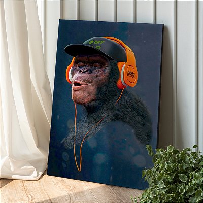 Quadro Decorativo Canvas Macaco de Fone Vertical