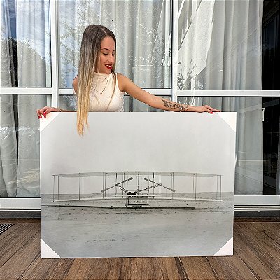 Quadro Decorativo Canvas Paisagem de Fotografia de Avião Antigo Preto e Branco Horizontal