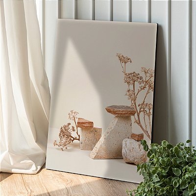 Quadro Decorativo Canvas Composição Abstrata de Pedras e Folhas I Vertical