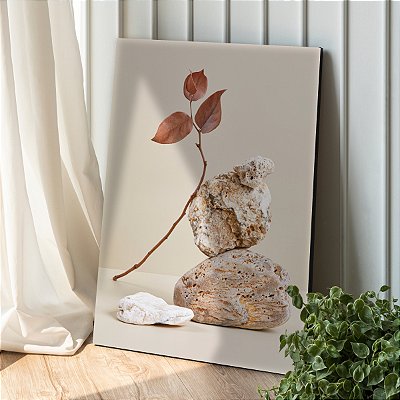 Quadro Decorativo Canvas Composição Abstrata de Pedras e Folhas II Vertical