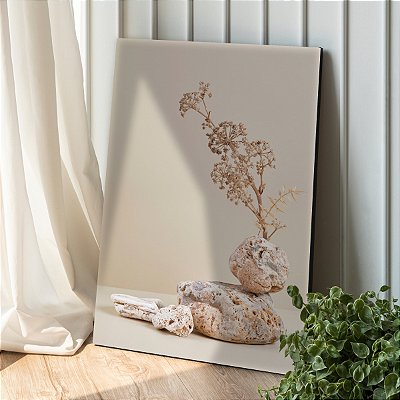 Quadro Decorativo Canvas Composição Abstrata de Pedras e Folhas III Vertical