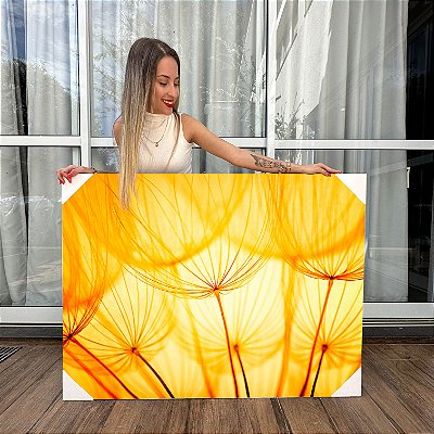 Quadro Decorativo Canvas Detalhe de Dentes de Leão Dourado Horizontal
