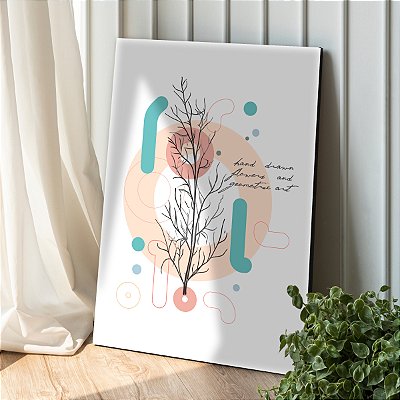 Quadro Decorativo Canvas Composição Abstrata de Formas Geométricas e Flores Vertical