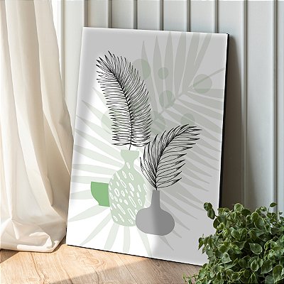 Quadro Decorativo Canvas Composição Abstrata de Vasos com Folhas Vertical