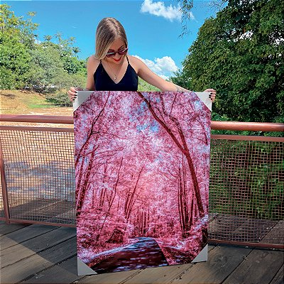 Quadro Decorativo Canvas Natureza Estrada de Floresta Rosê Vertical