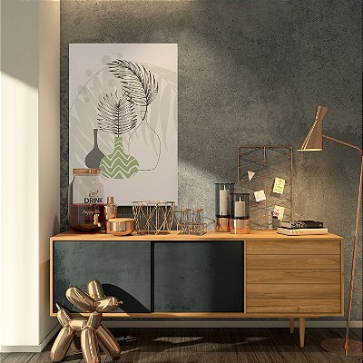 Quadro Decorativo Canvas Composição Abstrata de Vasos com Folhas Vertical