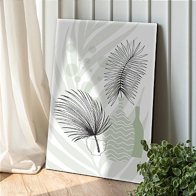 Quadro Decorativo Canvas Composição Abstrata de Vasos com Folhas Vertical