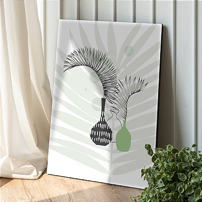 Quadro Decorativo Canvas Composição Abstrata de Vasos com Folhas Vertical
