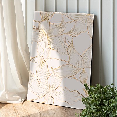 Quadro Decorativo Canvas Silhueta de Flores em Linhas Finas Vertical