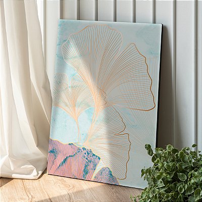 Quadro Decorativo Canvas Flores em Silhueta de Linhas Finas Gold Vertical