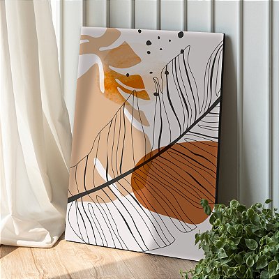Quadro Decorativo Canvas Folhas Costela de Adão Abstrato Minimalista Vertical
