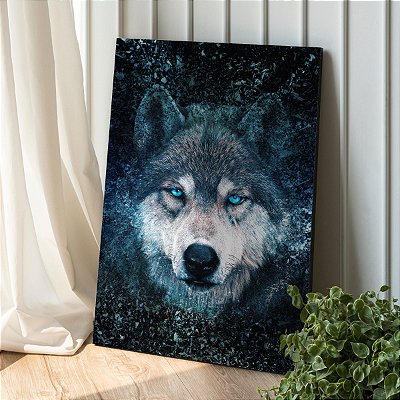 Quadro Decorativo Canvas Animal Selvagem Lobo com Olho Azul Vertical