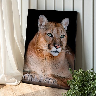 Quadro Decorativo Canvas Animal Selvagem Puma com olhos verdes Perfil Vertical