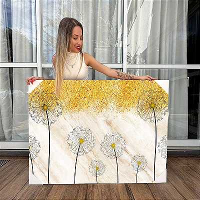 Quadro Decorativo Canvas Pintura de Dentes de Leão Gold Horizontal