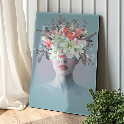 Quadro Decorativo Canvas Beleza Feminina Face com Flores Vertical