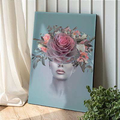 Quadro Decorativo Canvas Beleza Feminina Face com Flores Vertical
