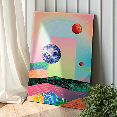 Quadro Decorativo Canvas Composição Abstrata de Planetas Coloridos Vertical