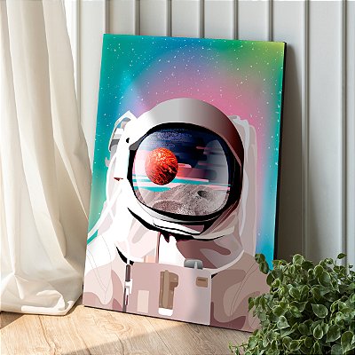 Quadro Decorativo Canvas Composição Abstrata de Astronauta Refletindo Planetas no Capacete Vertical