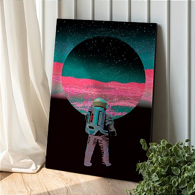 Quadro Decorativo Canvas Composição Abstrata de Astronauta de Costas Caminhando Vertical