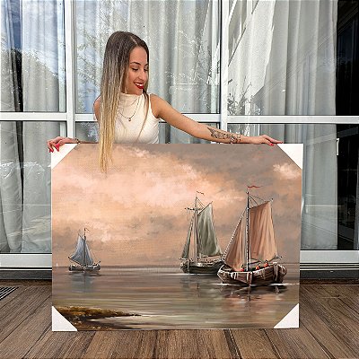 Quadro Decorativo Canvas Paisagem Arte Pintura Artística Bacos Vela Horizontal