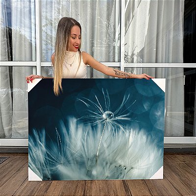 Quadro Decorativo Canvas Floral Dente de Leão com Gota De Água Horizontal