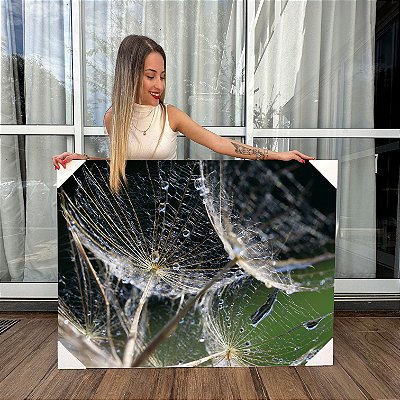 Quadro Decorativo Canvas Floral Detalhes Minimalistas de Dentes de Leão Molhados Horizontal